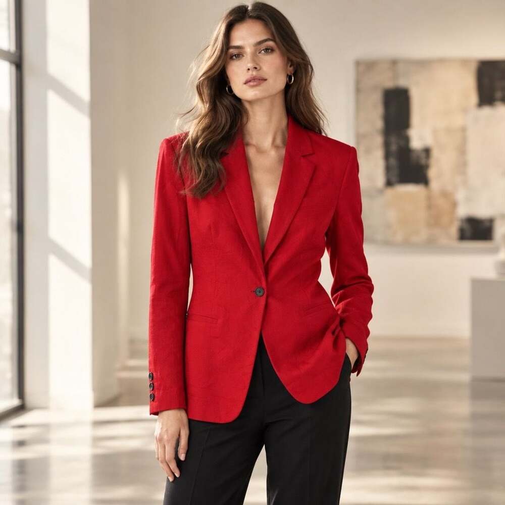 POPSUGAR Blazer Size 0X Red Linen Blend Single Button